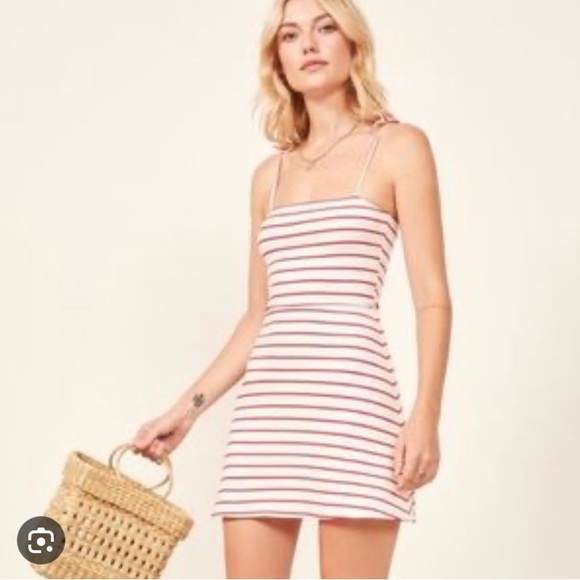 Reformation Annette Striped Red & White Mini Dress - Picture 1 of 8